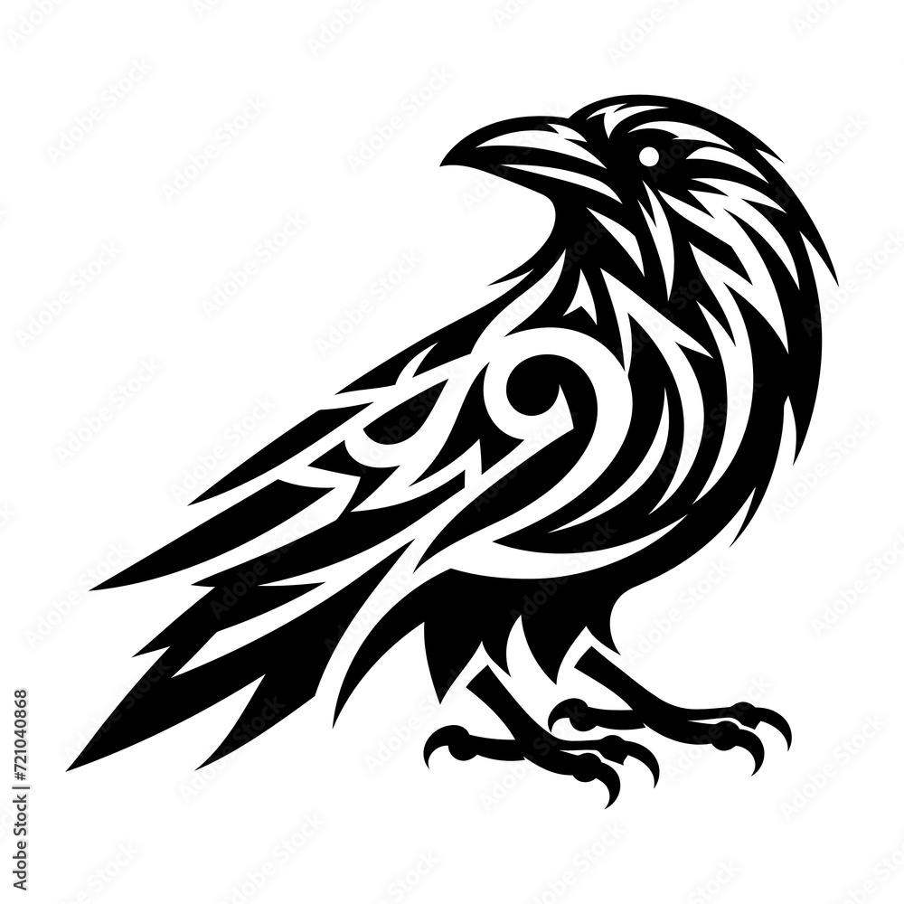 modern tribal tattoo raven, crow, abstract line art of animals, minimalist contour. Vector 