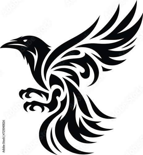modern tribal tattoo raven, crow, abstract line art of animals, minimalist contour. Vector 