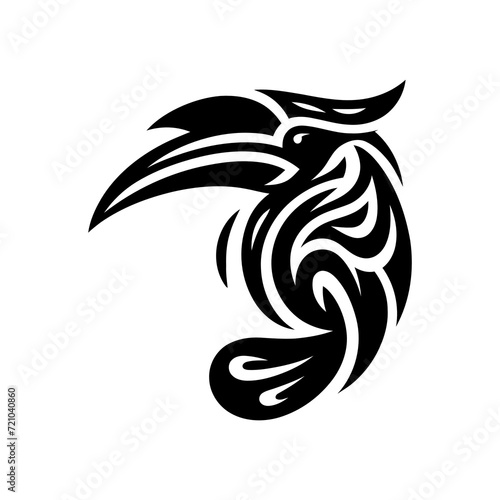modern tribal tattoo hornbill, abstract line art of animals, minimalist contour. Vector 
