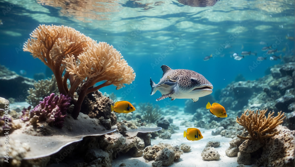 Fototapeta premium A natural wonder is the stunning sea that is home to a variety of swimming aquatic creatures.