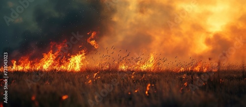 Intense blaze in the field, scattered.