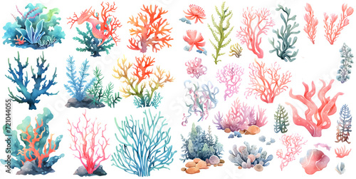 Fototapeta Naklejka Na Ścianę i Meble -  Watercolor coral reef clipart for graphic resources