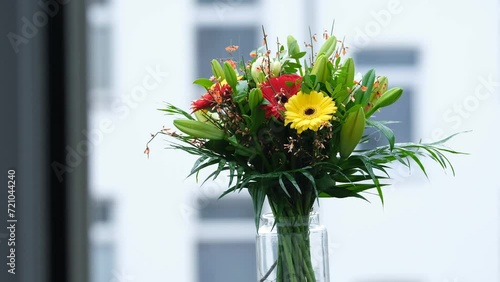 Isolated bouquet with copy space during rain in 4K photo