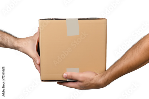 Smiling businessman holds a cardboard box, providing delivery service with a cheerful smile © masud