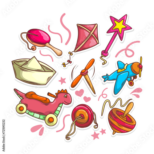 Baby shower and toys collection set. hand draw style