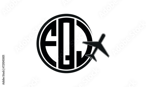 FQJ three initial letter circle tour & travel agency logo design vector template. hajj Umrah agency, abstract, wordmark, business, monogram, minimalist, brand, company, flat, tourism agency, tourist