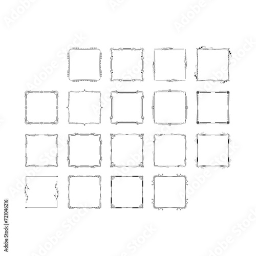 Set Black Simple Line Frame Collection Doodle Square Floral Frame Elements Vector Design Style Sketch Isolated Illustration For Banner