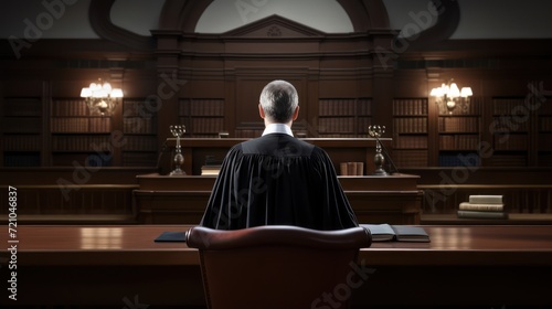 Lawyer sitting in a courtroom. The concept of law and justice Generative AI photo