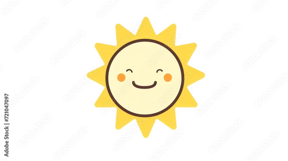 Minimalist Flat Style Kawaii Logo with Happy Sun in Yellow AI Generated