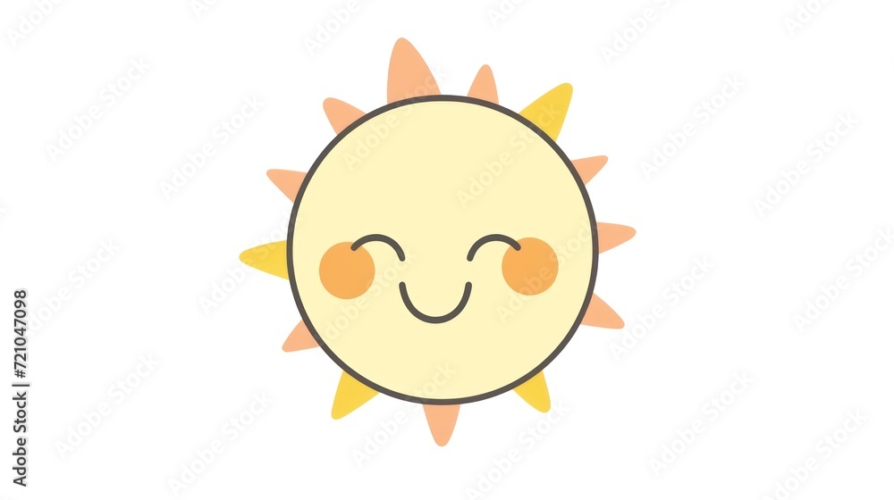 Minimalist Flat Style Kawaii Logo with Happy Sun in Yellow AI Generated