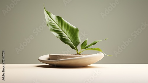 3d render of a green plant in a pot on a wooden table Generative AI