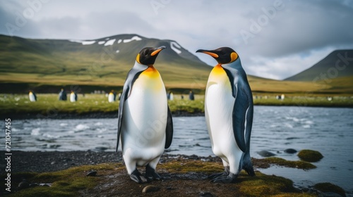 Minimalistic Image of King Penguins on Salisbury Plains AI Generated