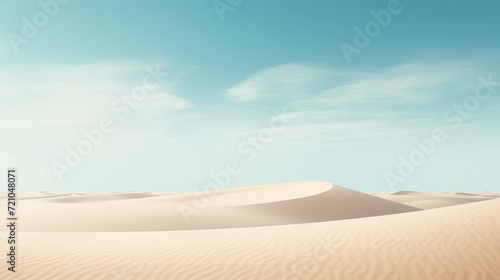 Desert sand dunes with blue sky. Nature background. 3d render Generative AI