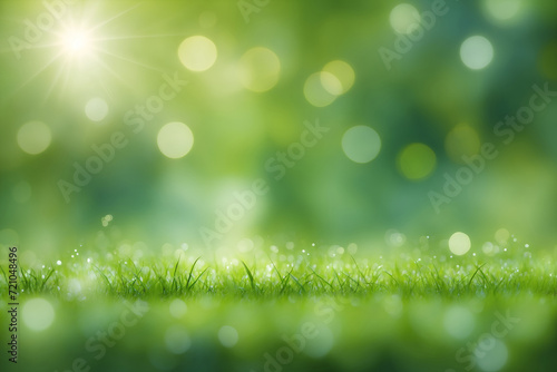 Closeup green grass and bokeh light green background