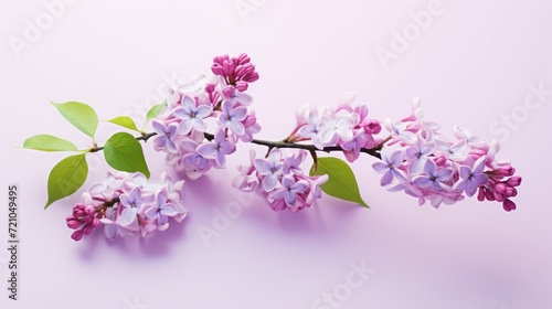 Branch of lilac flowers on a pink background. Floral background. Generative AI