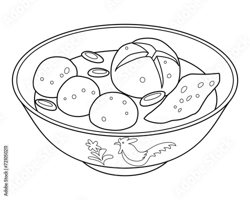 Bakso Meat Ball Food Vector Cartoon Illustration BW