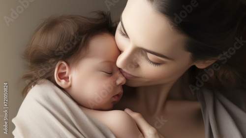 Mother and her daughter kissing each other. Concept of love and family. Generative AI