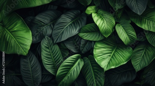 Dark green tropical leaves background. Exotic foliage pattern. illustration Generative AI