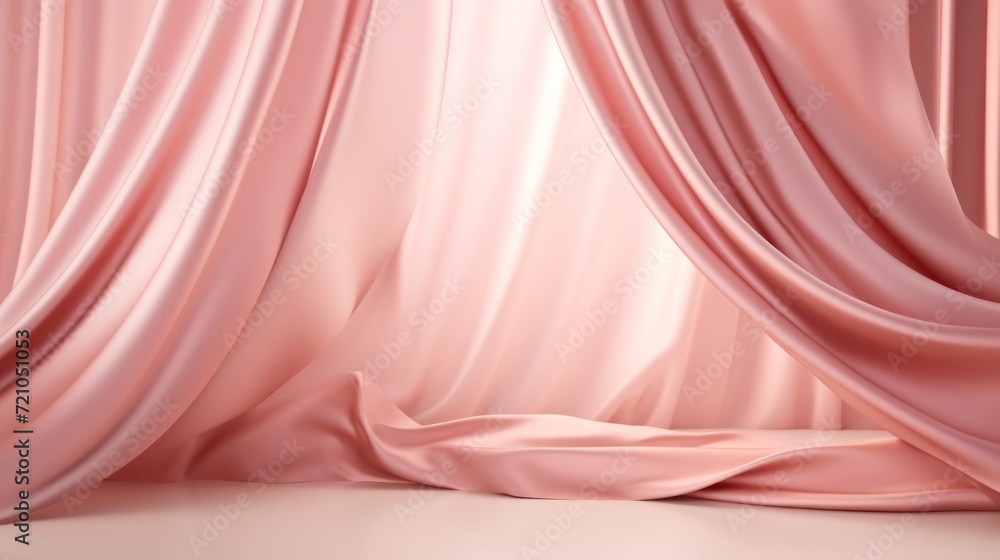 Curtain of pink satin fabric. 3d render illustration. Generative AI