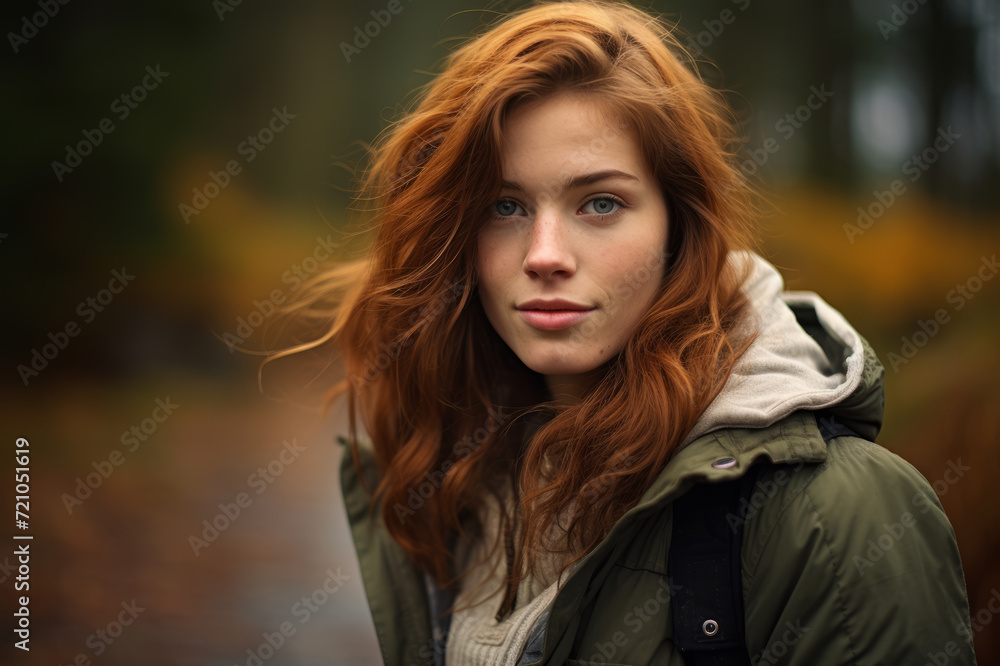 A girl with red hair who is happy and reflects human emotions. Happy carefree young redhead woman in sunlight nature. Happy Autumn and spring Events A girl with red hair who is happy and reflects human emotions. Happy carefree young redhead woman in sunlight nature. Happy Autumn and spring Events