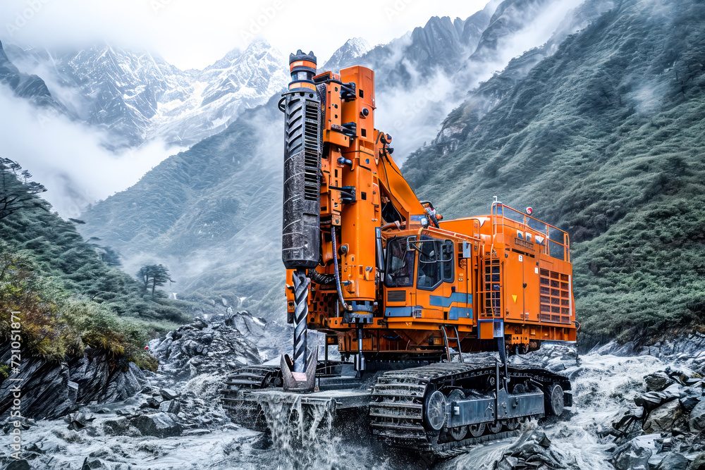 Rock and stone drilling in a building site. Professional drilling rig Rock and stone drilling in a building site. Professional drilling rig