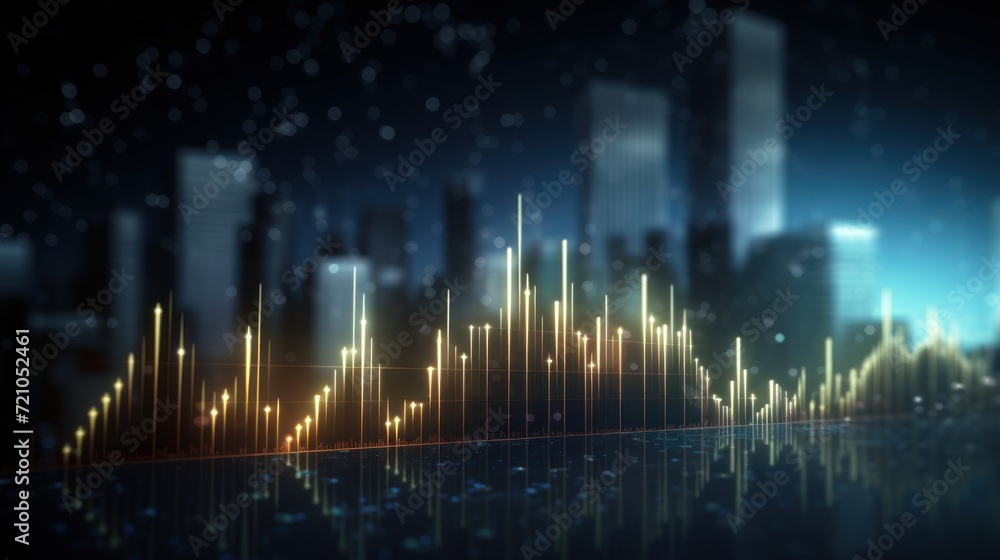 financial chart on city background. 3d rendering toned image double exposure Generative AI