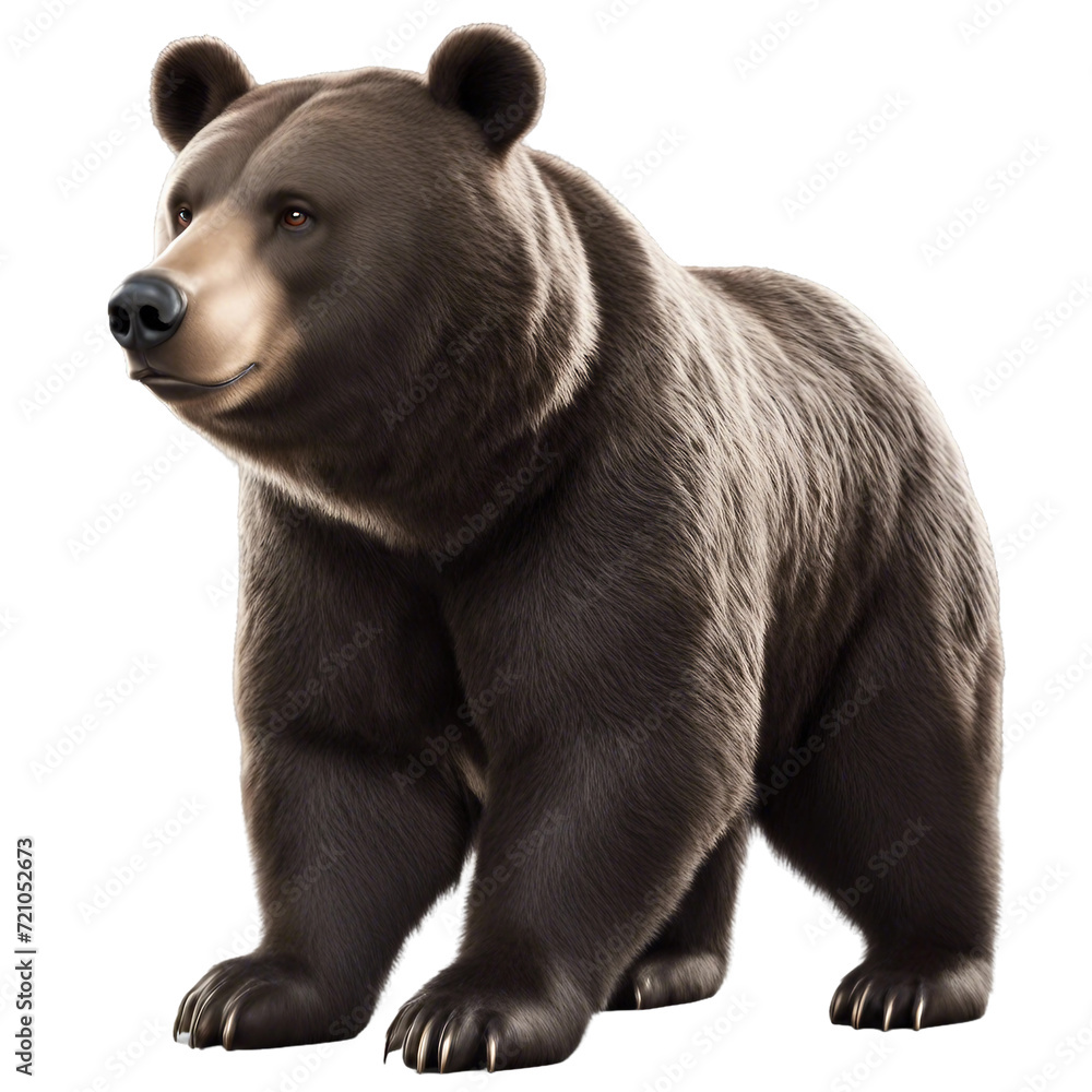 A large dark brown bear cartoon on a white backdrop created by AI. A large dark brown bear cartoon on a white backdrop created by AI.