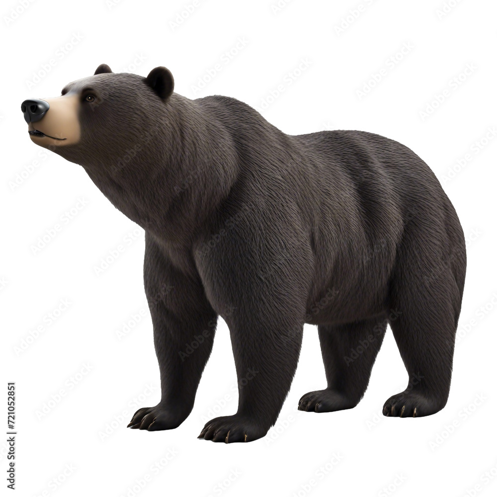 Fototapeta premium A large dark brown bear cartoon on a white backdrop created by AI.
