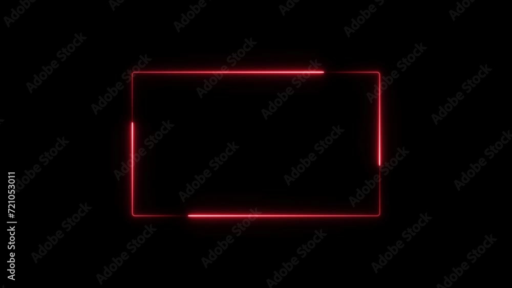  Rectangle neon light glowing red color neon frame Animation. Black background colorful neon frame rectangle 4k video.