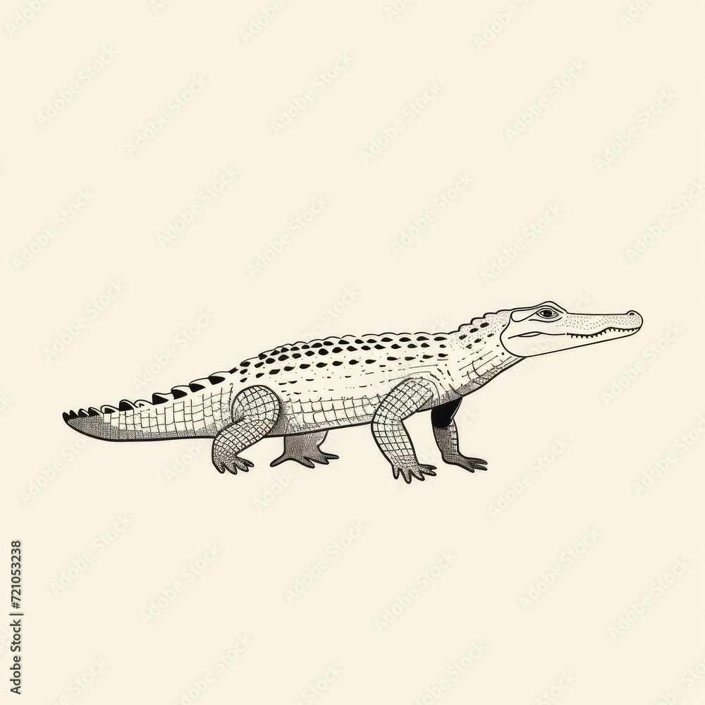 Naklejka premium Albino Crocodile Illustration: Detailed Line Art of Juvenile Reptile
