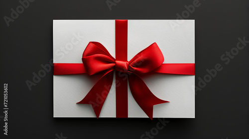  White paper card with gift red satin bow. generative ai 