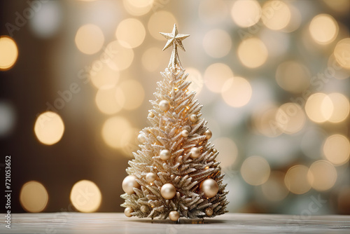 Christmas Tree With Baubles And Blurred Shiny Lights with space for text copy space