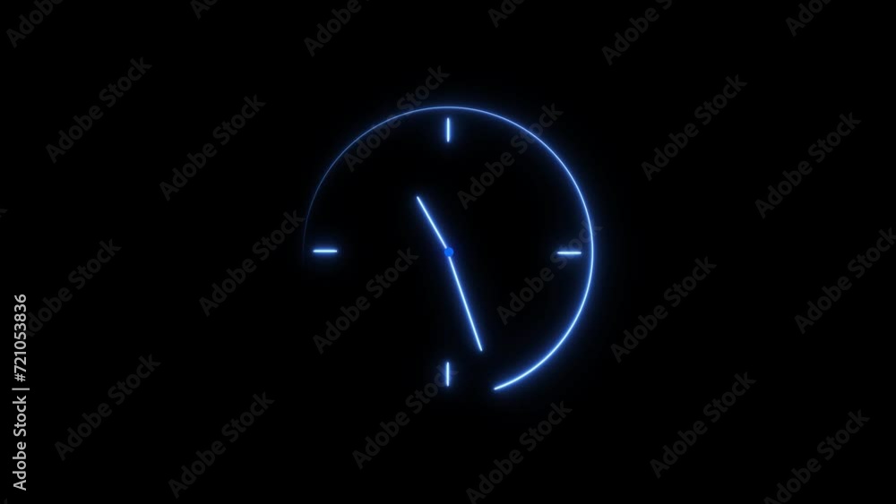 Clock icon neon light 24 Hour Day Fast Speed. Royal blue circle digital and analog clock neon looped black background 4k video. Clock icon neon light 24 Hour Day Fast Speed. Royal blue circle digital and analog clock neon looped black background 4k video.