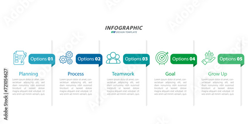 Timeline infographic template. 5 Step timeline journey, calendar Flat simple infographics design template. presentation graph. Business concept with 5 options, number vector illustration.