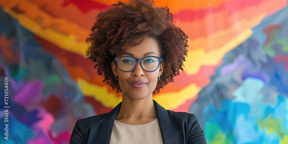 A confident young entrepreneur in front of a colorful background - obrazy, fototapety, plakaty 