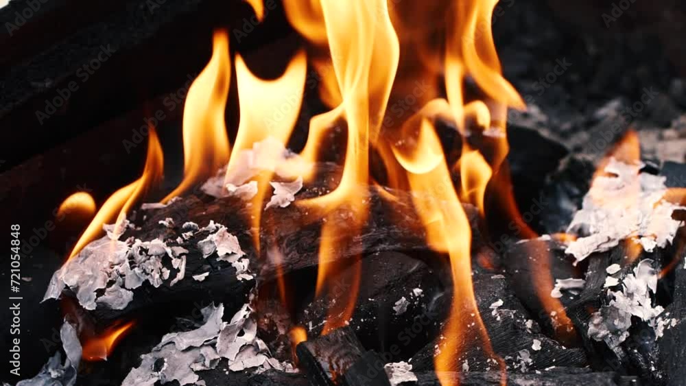 Slow motion burning fire flame, closeup night bonfire, fireplace, campfire, bbq Slow motion burning fire flame, closeup night bonfire, fireplace, campfire, bbq