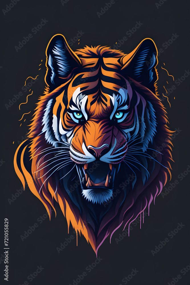Angry tiger head  3D vector 1