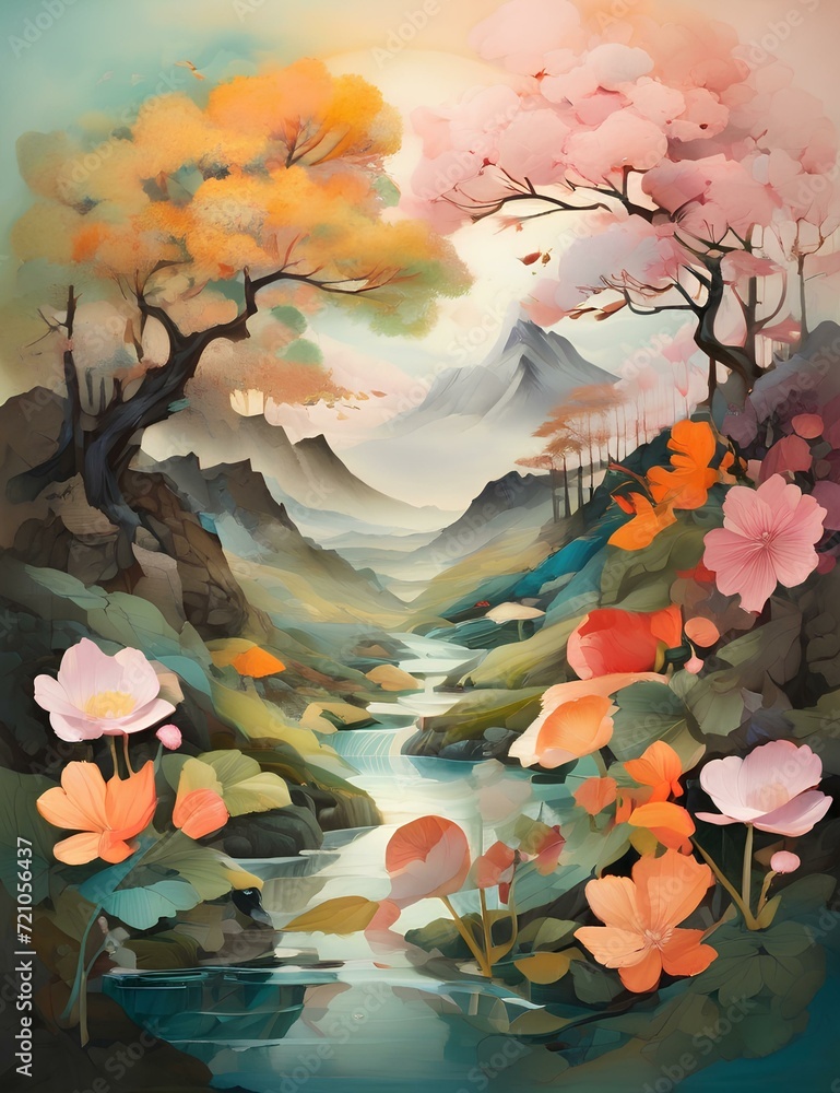 custom made wallpaper toronto digitallandscape with flowers, Generative AI