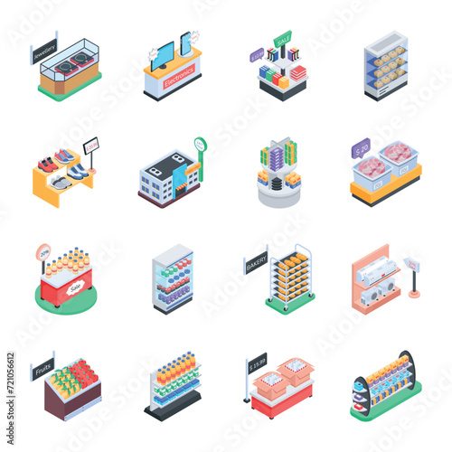 Products Racks Isometric Icon Set 


