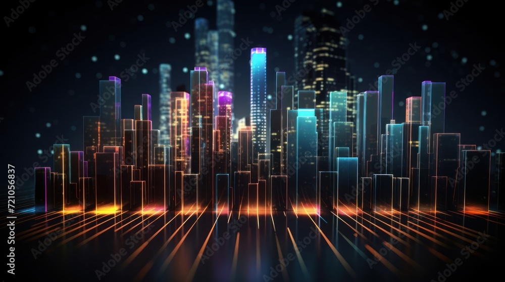 Abstract city background with neon lights. 3D illustration. Futuristic concept. Generative AI