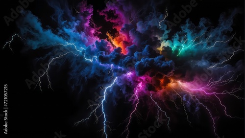 smoke multi-colored with lightning inside black background  