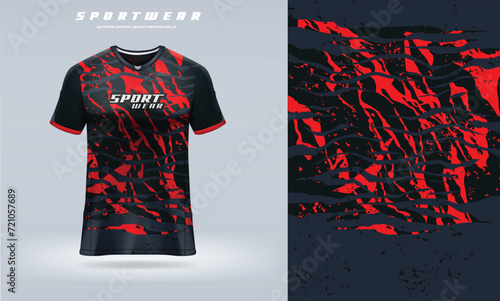 Sports t-shirt jersey design concept vector red black, sport jersey texture pattern grunge style with 3D mockup vector illustration for sublimation, for esport, motocross, cycling, fishing, racing