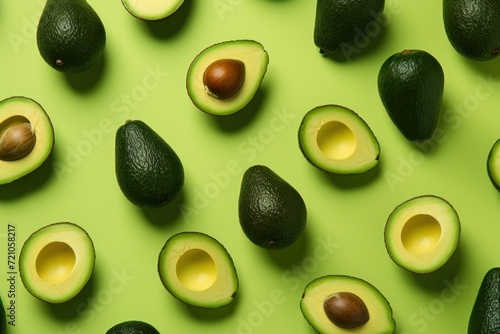 Minimal Style of Avocados on Green Background AI Generated