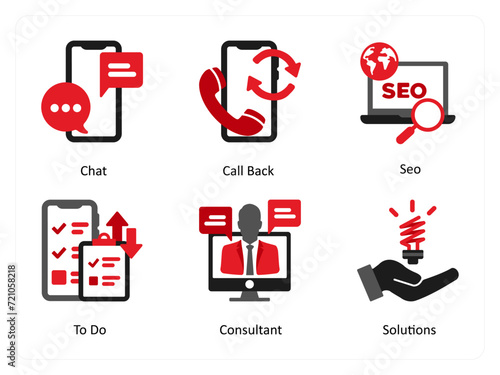 A set of 6 business icons as chat, call back, seo