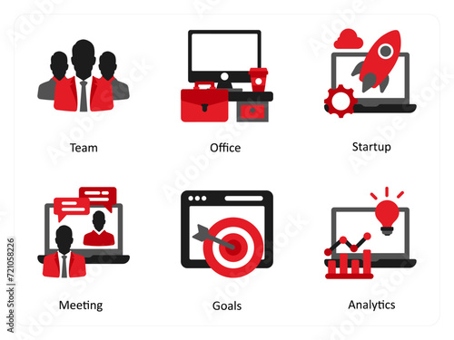 A set of 6 business icons as team, office, start up