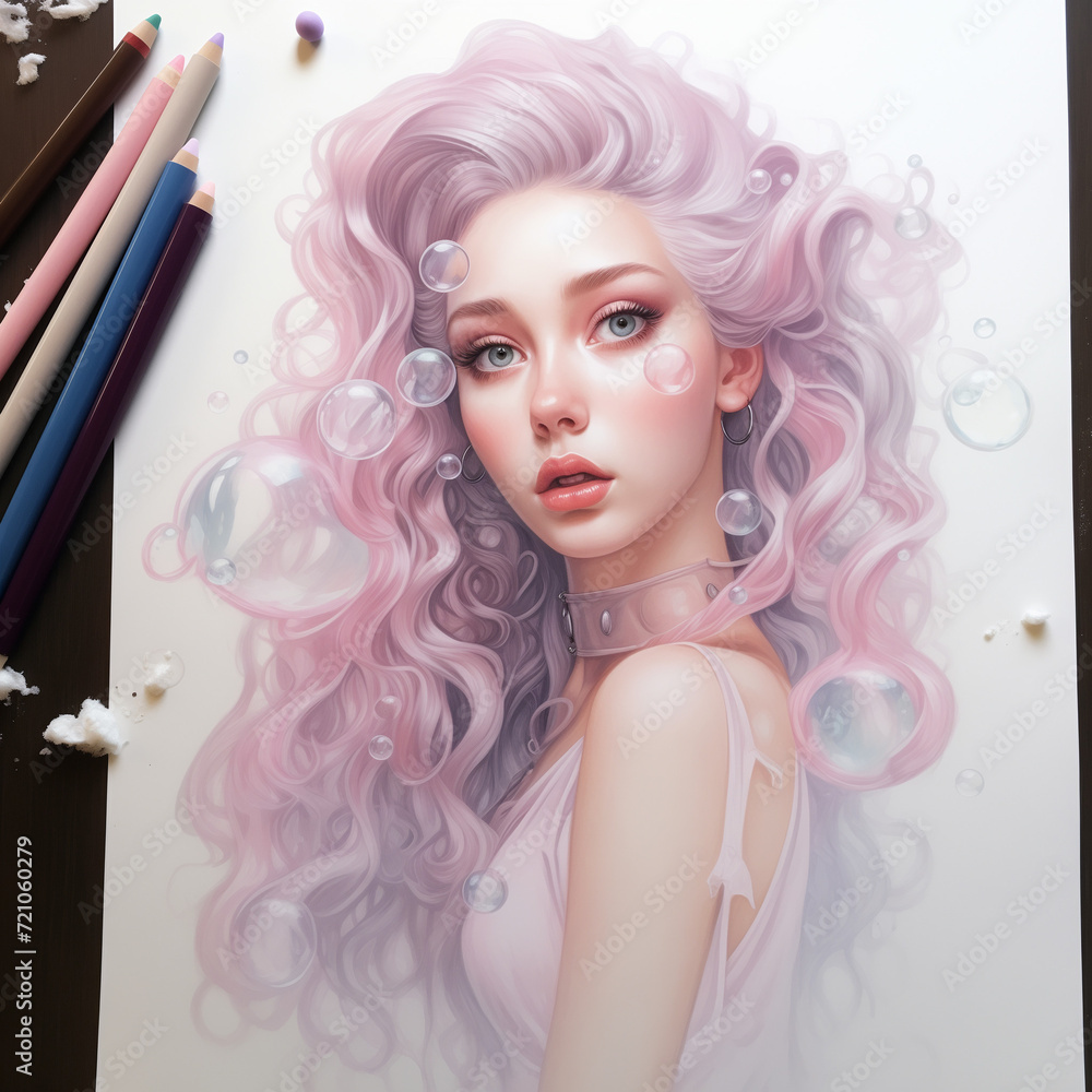 A girl with beautiful bubble hair. 