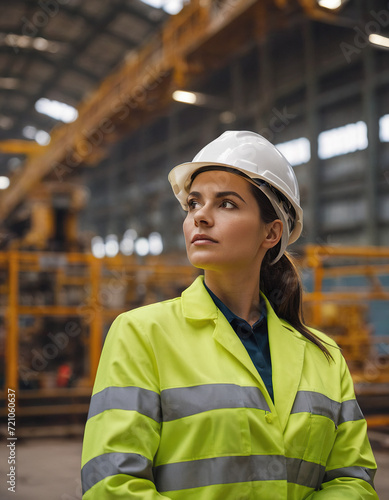 Portrait of Industry maintenance engineer woman wearing uniform and safety hard hat on factory station. Industry, Engineer, construction concept.