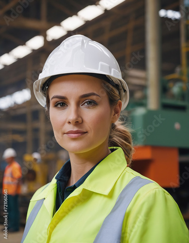 Portrait of Industry maintenance engineer woman wearing uniform and safety hard hat on factory station. Industry, Engineer, construction concept.