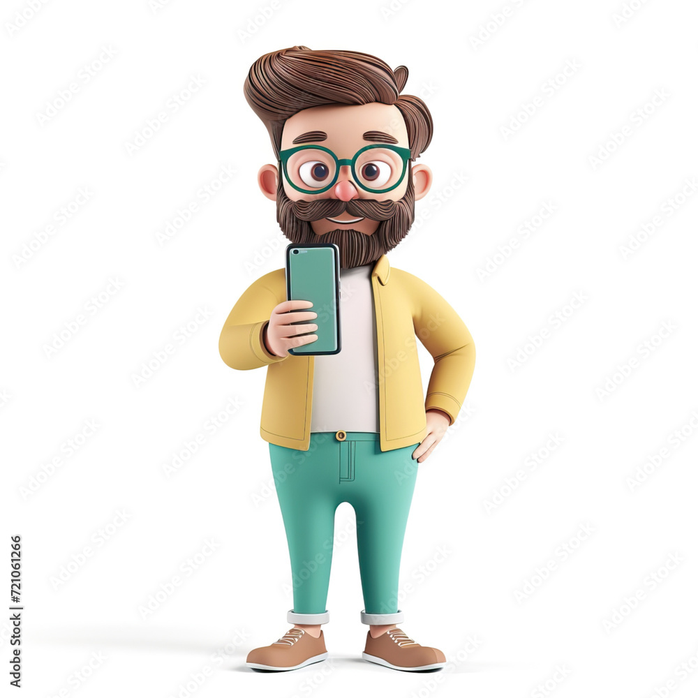 Man with a phone in his hands girl with a phone in her hands in 3d style. Isolated on the white background Man with a phone in his hands girl with a phone in her hands in 3d style. Isolated on the white background