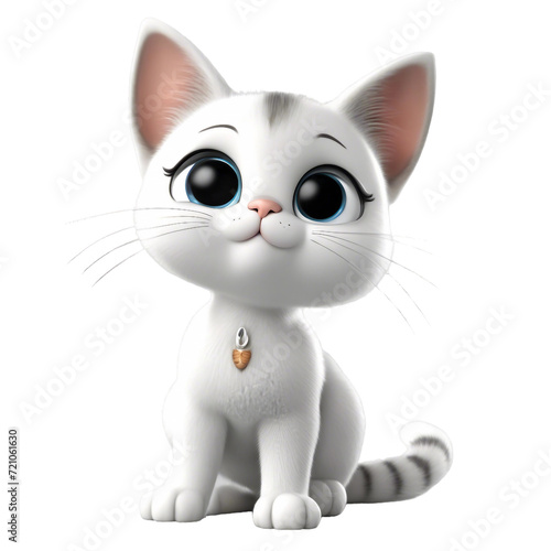 Cute tiny cat animation on a white backdrop created by AI.